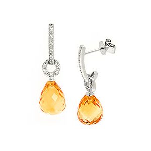 9ct White Gold Citrine & Diamond Drop Earrings Ed00608