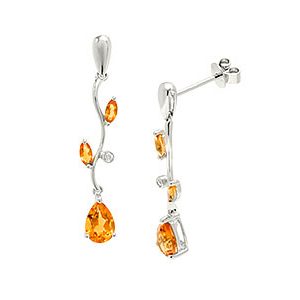 9ct White Gold Citrine & Diamond Drop Earrings Ed00675