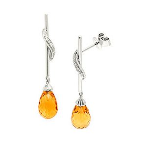 9ct White Gold Citrine & Diamond Drop Earrings Ed00727