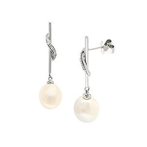 9ct White Gold Diamond & White Pearl Drop Earrings Ed00725