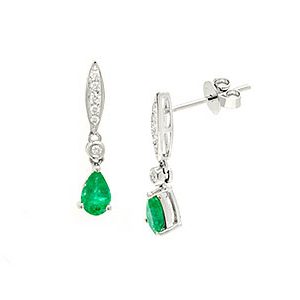 9ct White Gold Diamond & Emerald Drop Earrings Ed00758