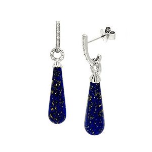 9ct White Gold Diamond & Lapis Lazuli Drop Earrings Ed00612