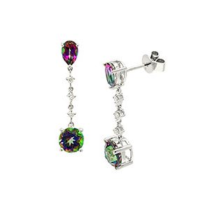 9ct White Gold Diamond & Mystic Topaz Drop Earrings Ed00699