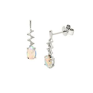 9ct White Gold Diamond & Opal Zigzag Drop Earrings Ed00634