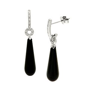 9ct White Gold Diamond & Onyx Drop Earrings Ed00613