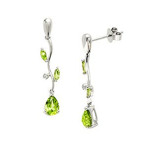 9ct White Gold Diamond & Peridot Drop Earrings Ed00673