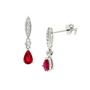 9ct White Gold Diamond & Ruby Drop Earrings Ed00757