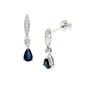 9ct White Gold Diamond & Sapphire Drop Earrings Ed00756
