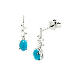 9ct White Gold Diamond & Turquoise Drop Earrings Ed00636