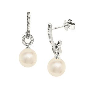 9ct White Gold Diamond & White Pearl Drop Earrings Ed00605