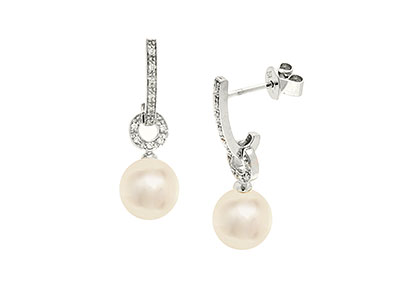 9ct White Gold Diamond & White Pearl Drop Earrings Ed00605