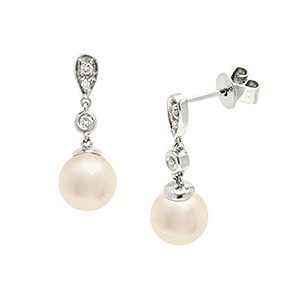 9ct White Gold Diamond & White Pearl Drop Earrings Ed00617