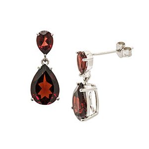9ct White Gold & Garnet Drop Earrings Ed00206