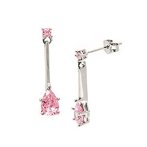 9ct White Gold & Pink Cubic Zirconia Drop Earrings Ed00051