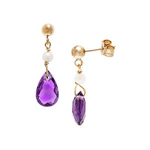 9ct Yellow Gold Amethyst & Pearl Drop Earrings Ed00308