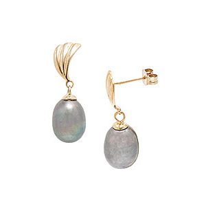 9ct Yellow Gold & Grey Cultured Pearl Drop Earrings Ed00032