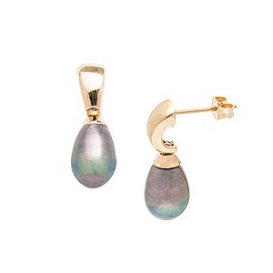 9ct Yellow Gold & Grey Cultured Pearl Drop Earrings Ed00226
