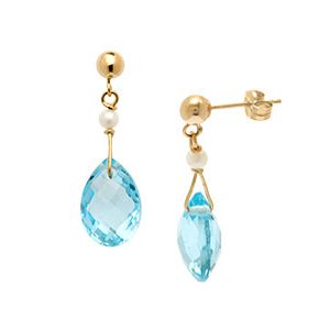 9ct Yellow Gold Blue Topaz & Pearl Drop Earrings Ed00309