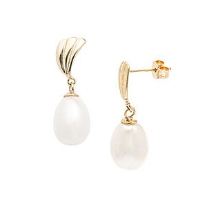 9ct Yellow Gold & White Pearl Drop Earrings Ed00031
