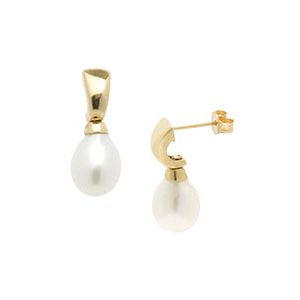 9ct Yellow Gold & White Pearl Drop Earrings Ed00225