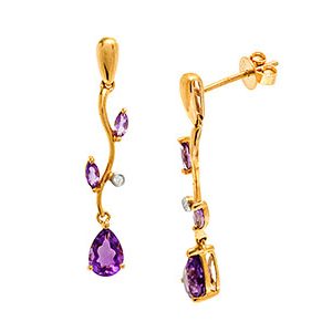 9ct Yellow Gold Diamond & Amethyst Drop Earrings Ed00710