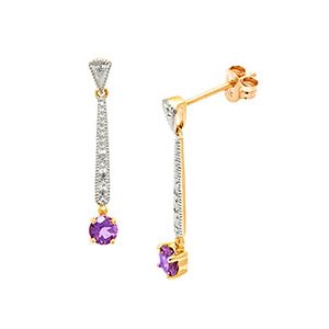 9ct Yellow Gold Diamond & Amethyst Drop Earrings Ed00771