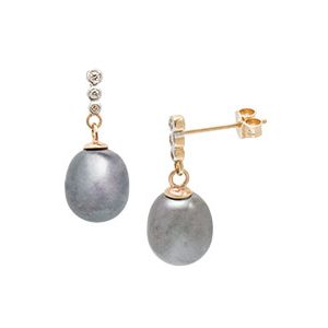 9ct Yellow Gold Diamond & Pearl Drop Earrings Ed00037