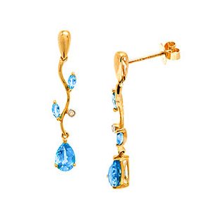 9ct Yellow Gold Diamond & Blue Topaz Drop Earrings Ed00711