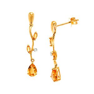 9ct Yellow Gold Diamond & Citrine Drop Earrings Ed00712