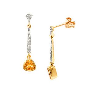 9ct Yellow Gold Diamond & Citrine Drop Earrings Ed00779