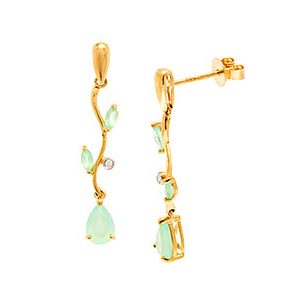 9ct Yellow Gold Diamond & Light Jade Drop Earrings Ed00716