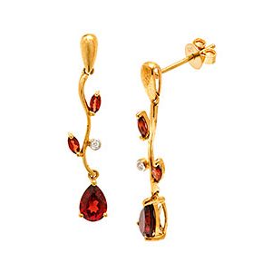 9ct Yellow Gold Diamond & Garnet Drop Earrings Ed00713