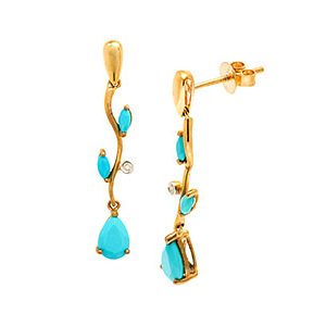 9ct Yellow Gold Diamond & Turquoise Drop Earrings Ed00717