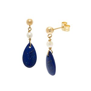 9ct Yellow Gold Lapis Lazuli & Pearl Drop Earrings Ed00322