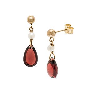 9ct Yellow Gold Garnet & Pearl Drop Earrings Ed00315