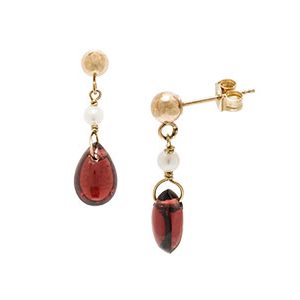 9ct Yellow Gold Garnet & White Pearl Drop Earrings Ed00330