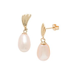 9ct Yellow Gold & Pink Cultured Pearl Drop Earrings Ed00033