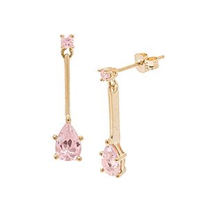 9ct Yellow Gold & Pink Cubic Zirconia Drop Earrings Ed00067