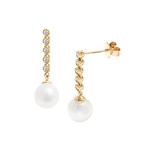 18ct Yellow Gold Pearl & Diamond Drop Earrings Eda00078