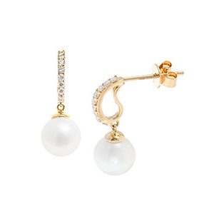 18ct Yellow Gold Cultured Pearl & Diamond Drop Earrings Eda00079
