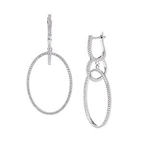 Real Silver & Cubic Zirconia Drop Loop Earrings Eds00015