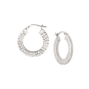 9ct White Gold Diamond Cut Loop Earrings El00034