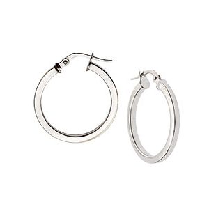 9ct White Gold 21.8mm Plain Loop Earrings El00018