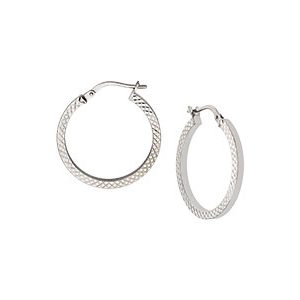 9ct White Gold Diamond Cut Loop Earrings El00036