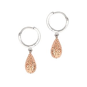 9ct White Gold Hoop with Rose Gold Bomb Drop Earrings El00026