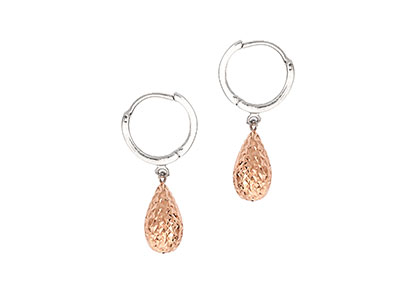 9ct White Gold Hoop with Rose Gold Bomb Drop Earrings El00026