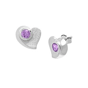 Real Silver & Amethyst Heart Stud Earrings Ess00002