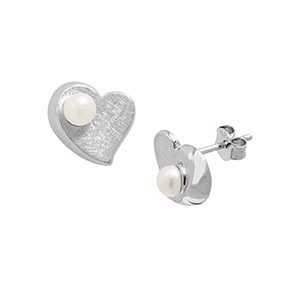 Real Silver & White Cultured Pearl Stud Earrings Ess00004