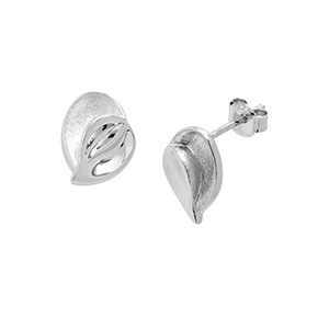 Real Silver Stud Double Leaf Earrings Ess00019