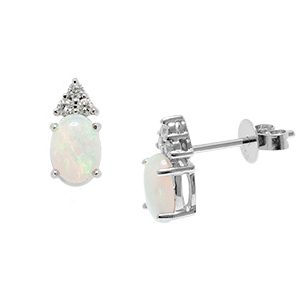 18ct White Gold Opal & Diamond Stud Earrings Esa00053